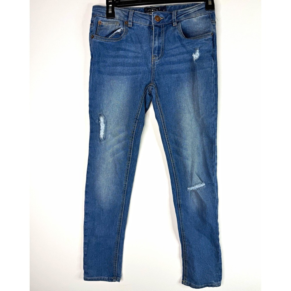 Lucky Brand Ze Skinny girls  Skinny Blue Medium Wash Distressed Jeans Size 14